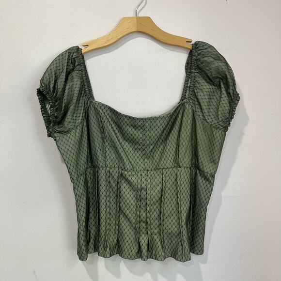 Anthropologie Green Puff Sleeve Corset Peplum Square Neck Top Size XL - Picture 2 of 9
